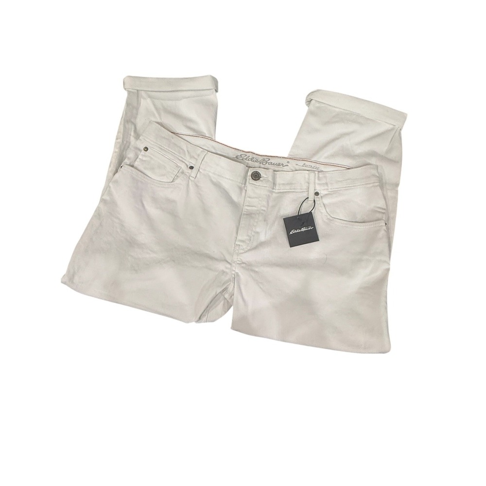 New w/ Tags Eddie Bauer Jeans Women's White Denim Crop Boyfriend Size 16‎